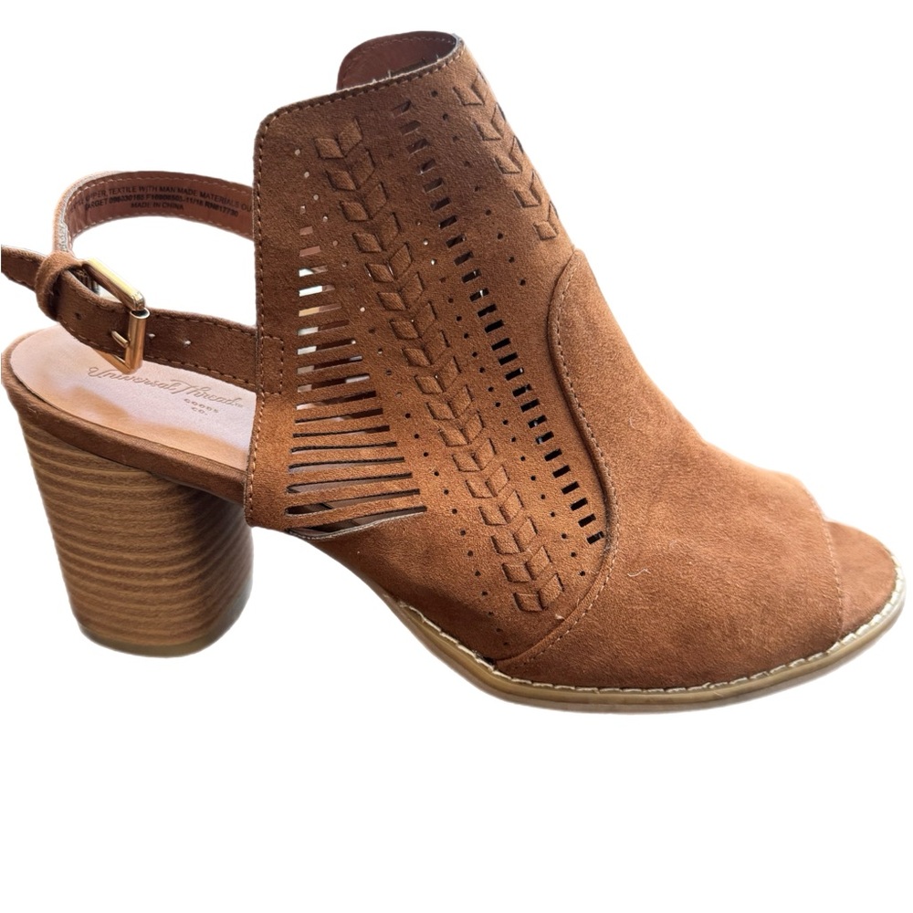 Universal Thread Brown Heeled Boots with Perforated Design